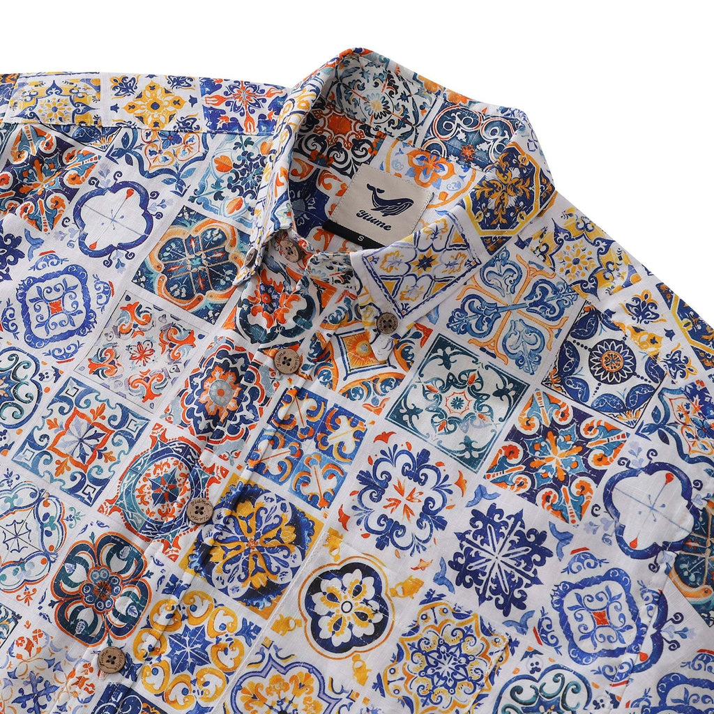 Sicilian Shirt Summer Hawaiian Shirt For Men Colorful Button-down Short Sleeve 100% Cotton Vintage Shirt Mediterranean Passion
