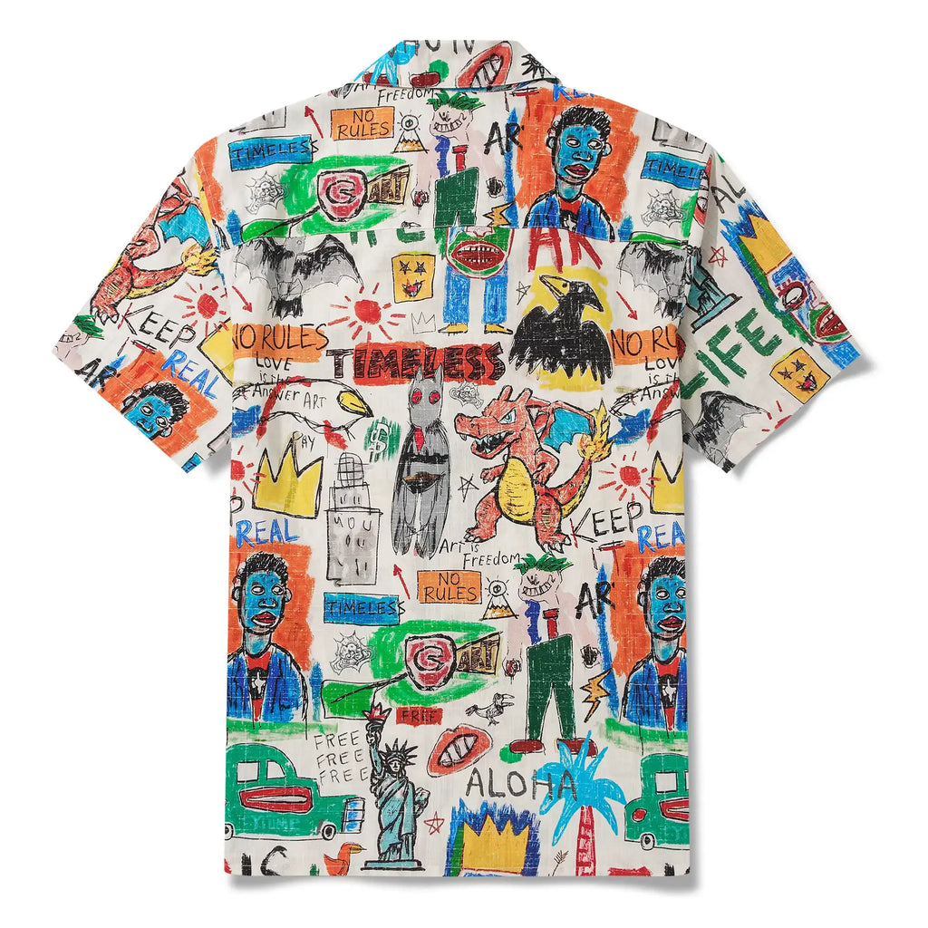 Men's Hawaiian Shirt Short Sleeve Camp Collar 100% Cotton Orange Aloha Graffiti World