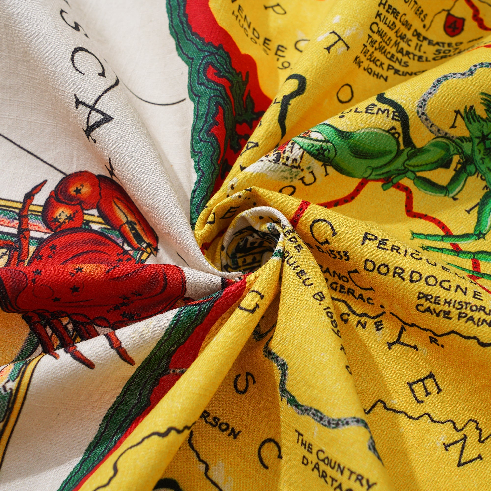 Men's Hawaiian Shirt Short Sleeve Camp Collar 100% Cotton Yellow Aloha Vintage Map