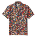 100% Silk Men's Hawaiian Shirt Short Sleeve Camp Collar 100% Silk Blue Aloha Among The Flowers