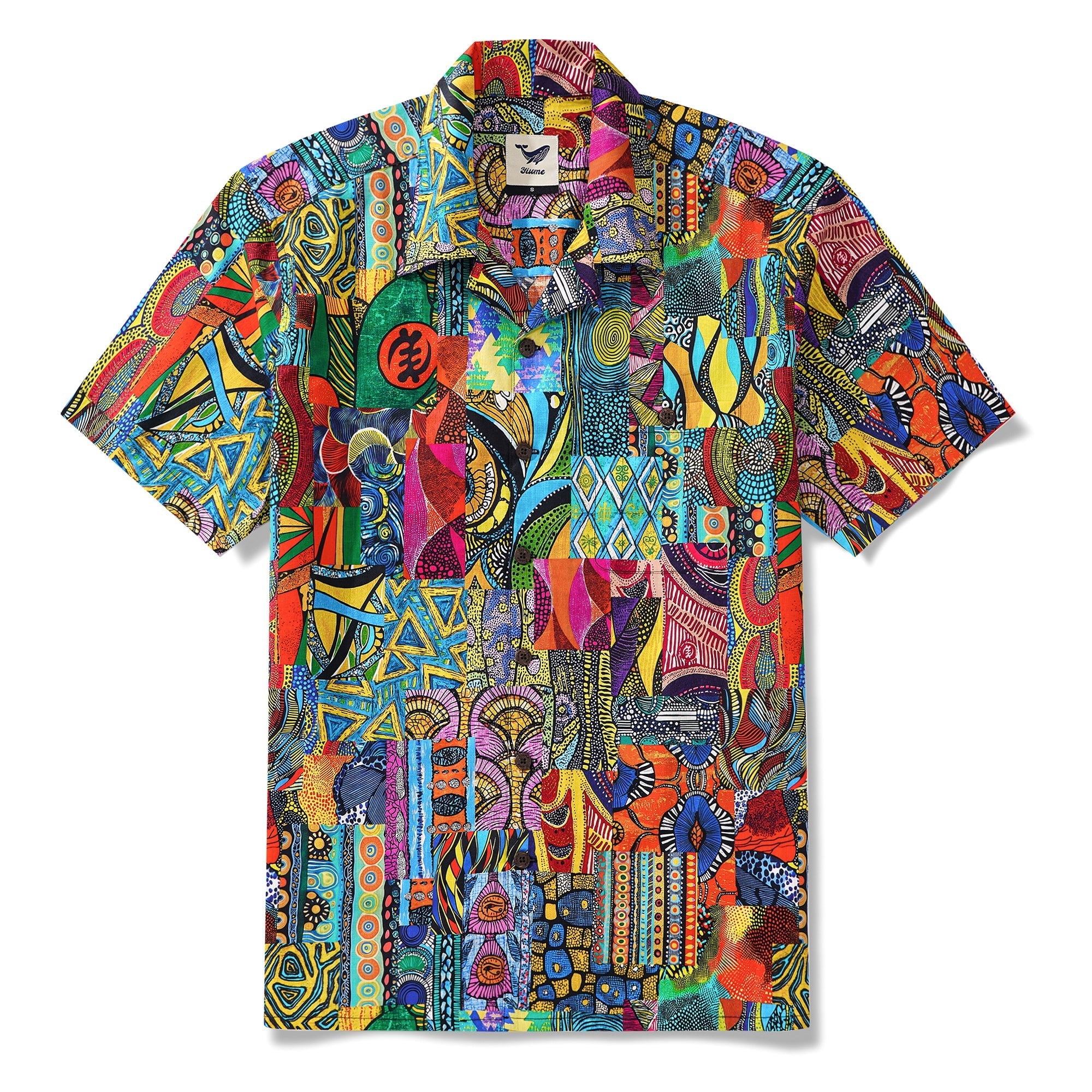 Men's Hawaiian Shirt African Print Shirt 100% Cotton Short Sleeve Camp Collar Aloha Savanna Rhythm