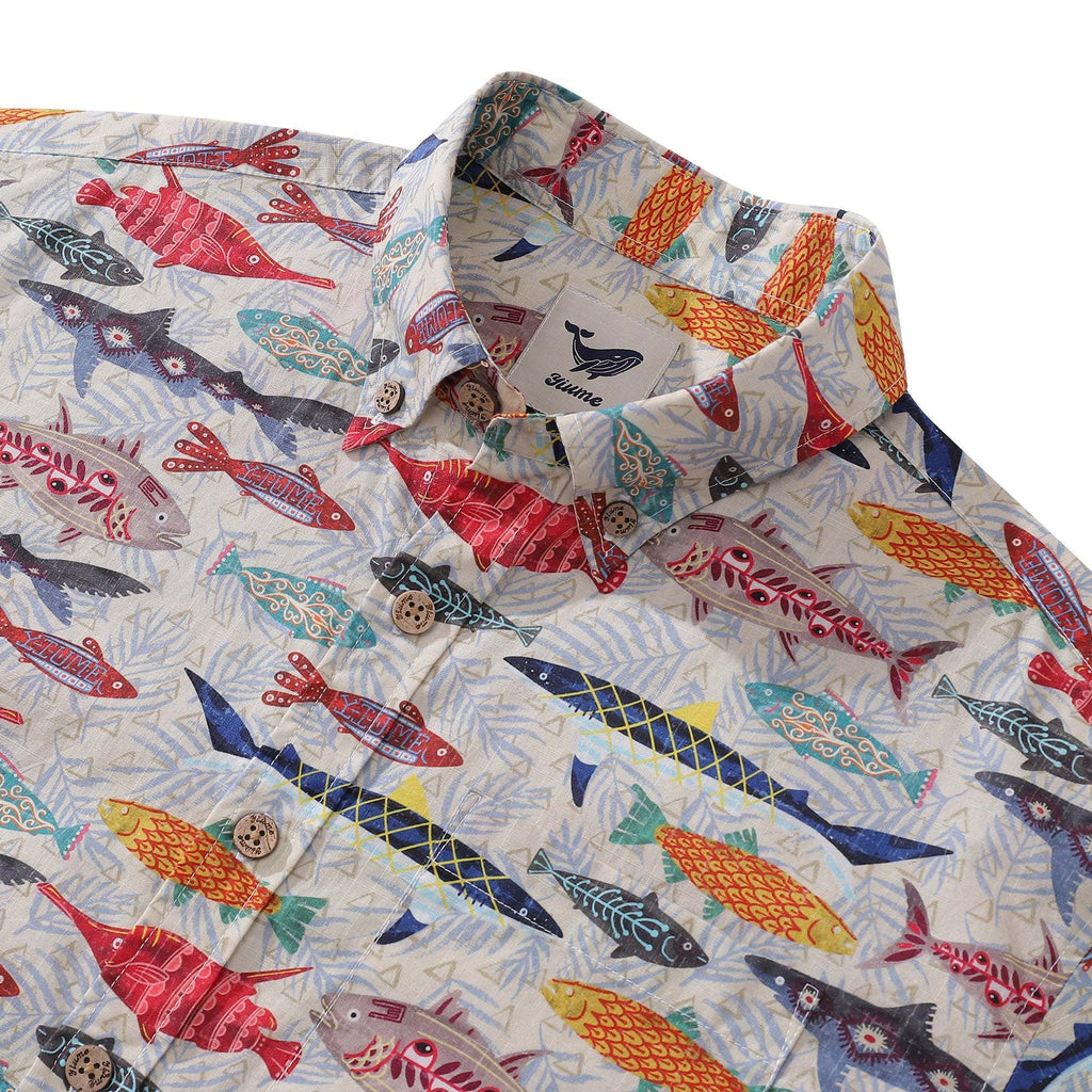 Yiume Fishing Shirt Hawaiian Shirt For Men 100% Cotton Button-down Short Sleeve Aloha Shirt Childhood Doodles