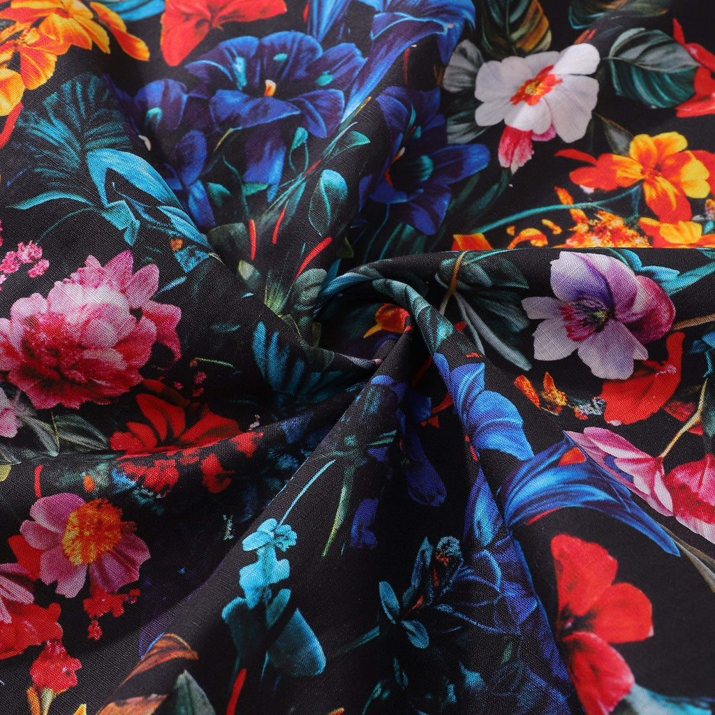 Yiume Mens Floral Hawaiian Shirt Tropical Button-down Short Sleeve 100% Cotton Shirt Colorful Garden