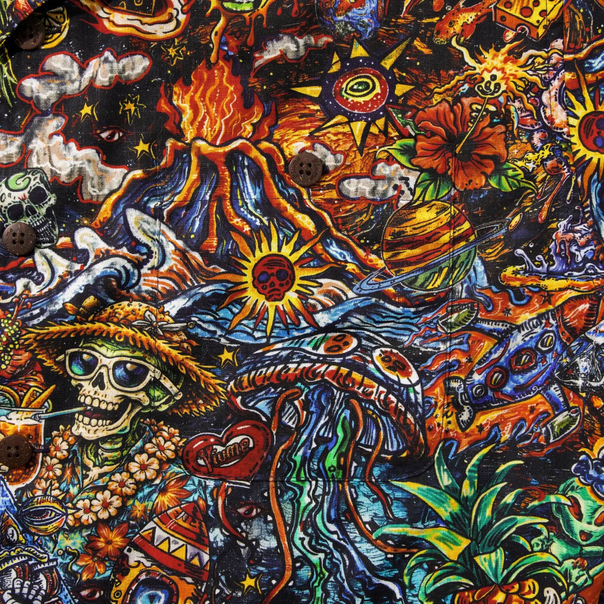 Men's Hawaiian Shirt Short Sleeve Camp Collar 100% Cotton Red Aloha Intergalactic Luau Graffiti