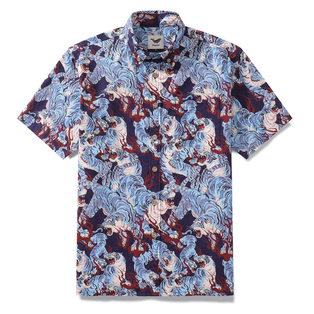 Men's Hawaiian Shirt The Staredown Print Cotton Button-down Short Sleeve Aloha Shirt
