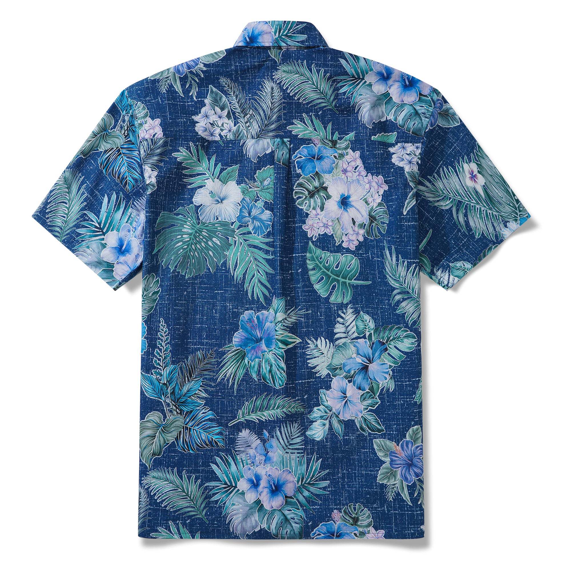 Men's Hawaiian Shirt Short Sleeve Button-down 100% Cotton Green Aloha Tranquil Blue Blossoms
