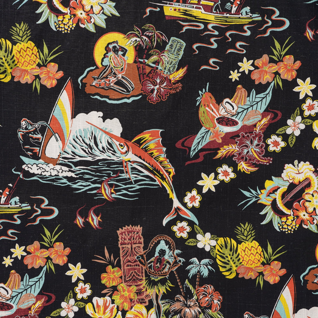 Tiki Men's Vintage Hawaiian Shirt Black Tiki Shirt Short Sleeve Camp Collar 100% Cotton Aloha Shirt Vintage Aloha