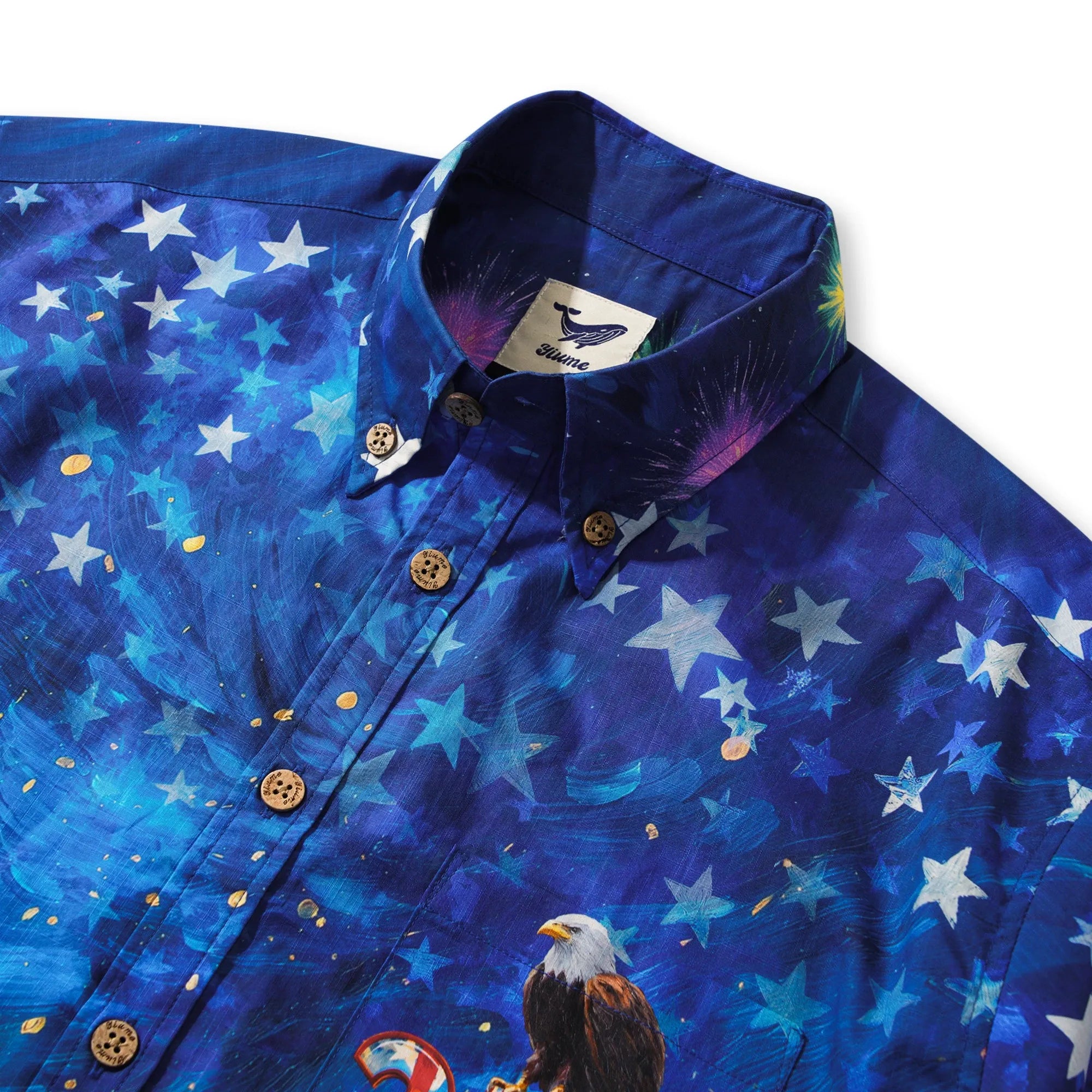 America 250 Men's Hawaiian Shirt Short Sleeve Button-down 100% Cotton Blue Aloha Starry Night Fireworks 250 Celebration